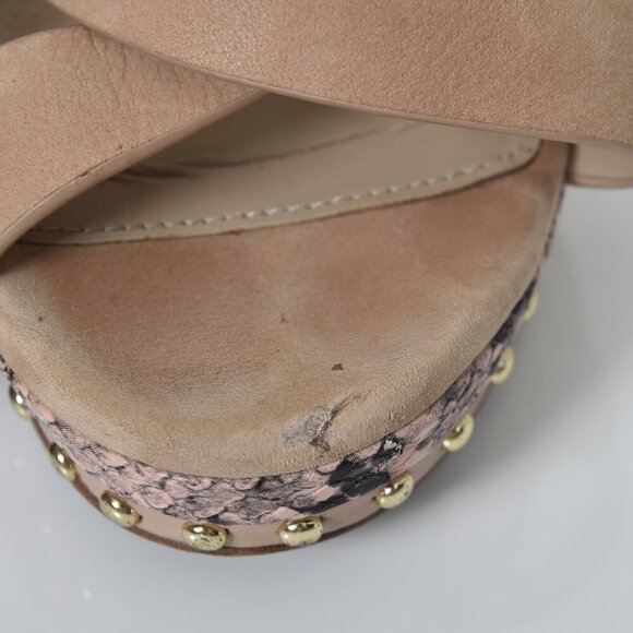 Aldo Hugs Snake Embossed Block Heel Sandal Bone Open Toe Size 7.5 - Picture 14 of 14